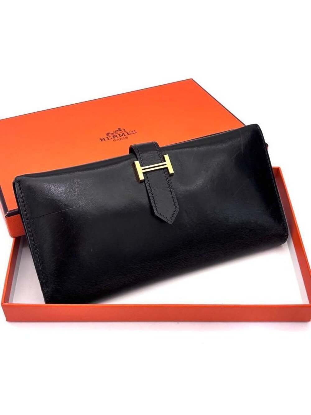 Hermes Bearn Classic Box Calf Black Wallet